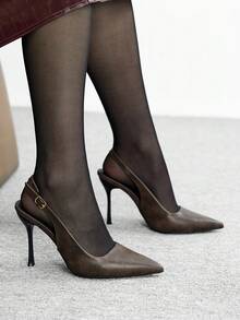 CUCCOO BIZCHIC 女士高跟鞋修饰腿型，显瘦，后跟环带设计，金属扣元素，尖头，细跟，优雅哑光棕色露跟高跟鞋，适合约会宴会等场合。 - 棕色 - 查看 4