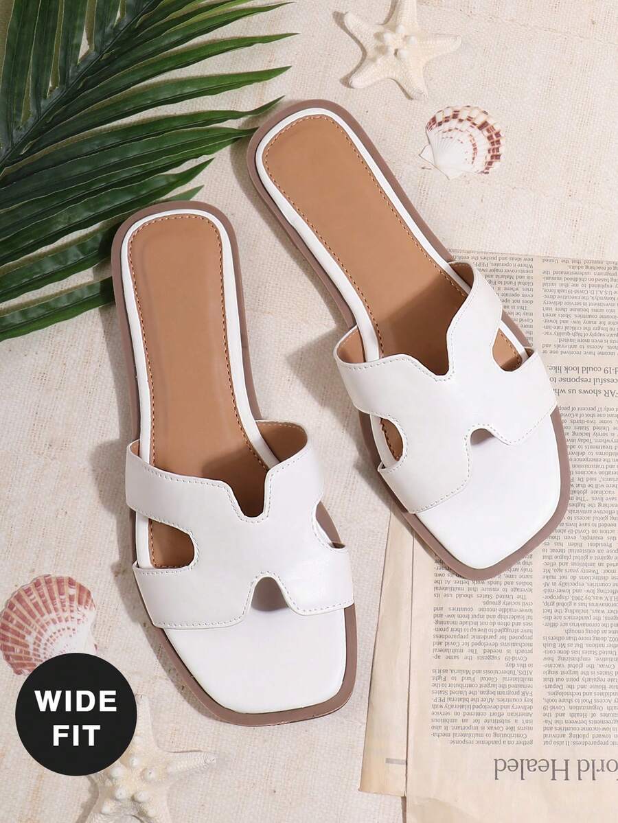 SHUZIA 女士宽楦平底凉鞋,露趾,时尚,沙滩,防滑,一脚蹬,低跟凉鞋,假日度假风,夏季鞋履,春季鞋履,春假,复活节,母亲节礼物,圣诞节,情人节礼物 - 白色 - 查看 1