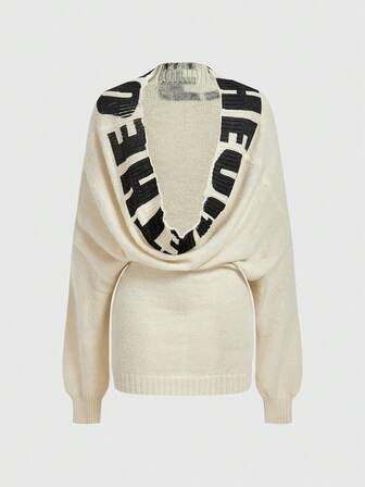 Grunge Punk Damen Pullover mit Buchstabenmuster, Off-Shoulder, weiter Langarm, modischer Stil