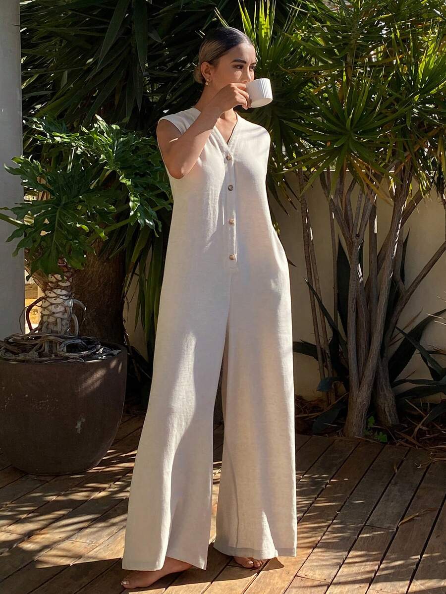 DAZY Women's Casual Sleeveless Wide Leg Jumpsuit
