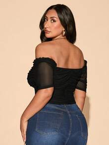 SHEIN BAE Plus Size Women's Black Ruched Short Sleeve Top,Graduation - Black - View 2