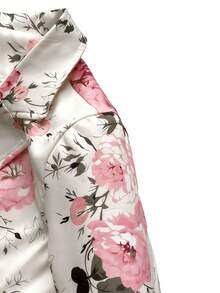 Franclia 优雅西装腰带褶皱 A 字裙，印花 2 件套女士套装 - 杏色 - 查看 5