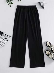 1-Pack Teen Boy Casual Sports College Black Straight Trousers With Side Toothpick Folds Suitable For Back To School Suitable For Birthday Parties, Evening Parties, Performances, Weddings, Baptisms, Opening Ceremonies Daily Suitable For Daily Use Suitable For School Suitable For Travel Suitable For Sports Suitable For Spring And Summer Seasons