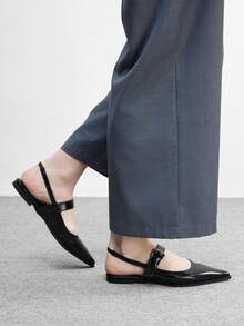 CUCCOO BIZCHIC Zapatos planos casuales de mujer con diseño de hebilla y punta puntiaguda - Negro - Ver 5