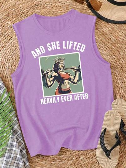 SHEIN Unity Women's Sleeveless Tank Top, Casual Liberty Statue & Letter Print, Summer Graphic Tees Women Tops