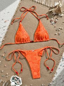 Voyashape New Sexy Printed Backless Triangle Bikini Swimsuit - Orange - View 4