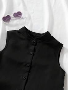 Tween Girls Solid Color Sleeveless T-Shirt & Pleated Skirt Set - Black - View 5