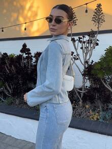 Andrea Bello 水洗漂白牛仔拼接拉链翻领夹克，仅限秋季穿着，复古乡村风，可爱又时髦，适合返校季、办公室、冬季和感恩节等场合。 - 淺藍色 - 查看 3