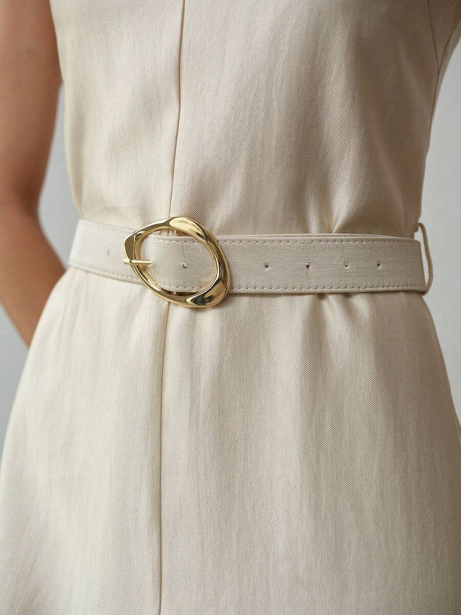 MOTF PREMIUM WOMEN'S SLEEVELESS LONG DRESS WITH BELT, MINIMALIST STYLE, SPRING/SUMMER - Apricot - View 2