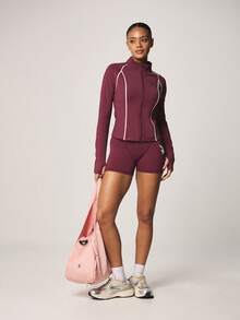 Missguided x Playboy High Waisted Athletic Shorts With Logo Detail For Activewear Training Fitness - Burgundy - View 3