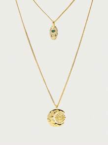 Glisma 18 K Gold Plated Geometric Pattern Minimalist Necklace,Outfits,Old Money,Metallic/Texture,Gemstone,For Mom/Women/Girl/Mother,Premium,Vintage,Classy,Valentine's Day,Gift - Yellow Gold - View 2