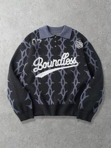 ROMWE MEN Men's Casual Printed Knit Sweater - Black - View 1