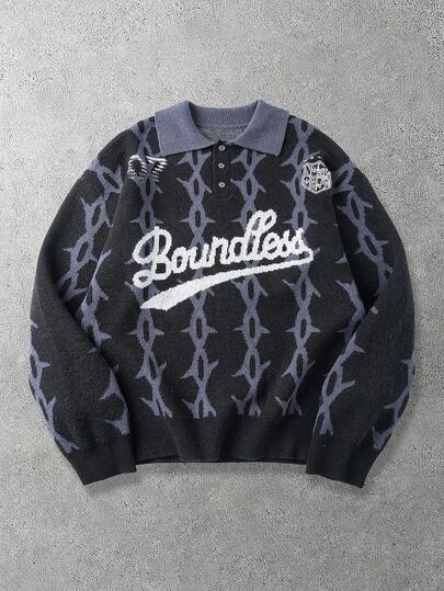 Pull tricoté imprimé décontracté pour hommes