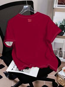 TOM & JERRY X SHEIN 女士休闲字母和老鼠印花圆领短袖T恤，夏季