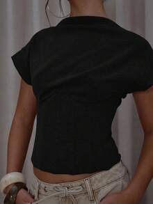 MUSERA 短袖束胸上衣，优雅休闲性感，适合秋季外出，焦糖色，适合假日、夜晚、春夏等各种场合。 - 黑色 - 查看 8