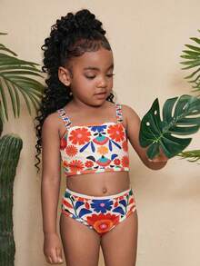 Travachic KIDS 两件套女童几何图案针织泳衣上衣和短裤套装 - 彩色 - 查看 5