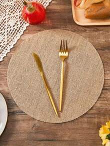 50PCS/30Pcs/20Pcs/12Pcs Round Linen Jute Table Placemat ,Flowerpot Mat,Heat Insulation Dining Table Pad For Kitchen And Restaurant,Wedding Tablecloth,Wedding Decor,Home Decor ,Room Decor, Suitable For Wedding Party, Birthday Party, Family Gathering, Restaurant Decoration - Khaki - View 1