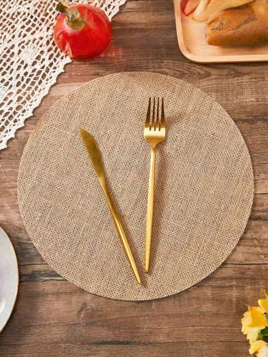50PCS/30Pcs/20Pcs/12Pcs Round Linen Jute Table Placemat ,Flowerpot Mat,Heat Insulation Dining Table Pad For Kitchen And Restaurant,Wedding Tablecloth,Wedding Decor,Home Decor ,Room Decor, Suitable For Wedding Party, Birthday Party, Family Gathering, Restaurant Decoration - Khaki - View 1
