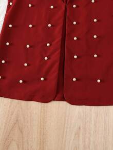 SHEIN Elladie kids 女童三件套正式套装：粉色西装外套、吊带背心、珍珠装饰短裤，休闲优雅夏季装扮 - 紅色 - 查看 4