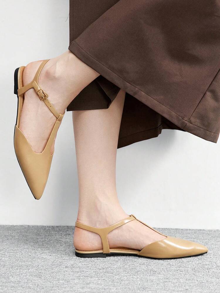 CUCCOO BIZCHIC Casual Versatile Commuter Pointed Toe Buckle Flat Sandals Spring Shoes