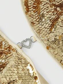ROMWE Avant Y2K Retro Sexy Draped Neck Beaded Crop Top For Women - Gold - View 3