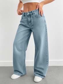 EURMUSE Women's Casual Washed Low Waist Wide Leg Jeans - Baby Blue - View 1