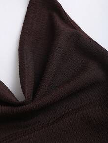 Sweetra Women's Elegant Draped Neck Short Fitted Textured Dress With Draped Neck And Ruffle Tie Design