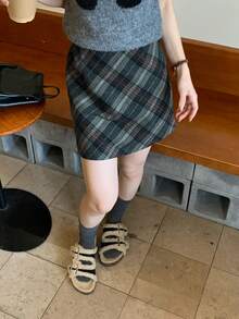 DAZY Minissaia xadrez elegante para mulheres, ideal para o outono/Natal.