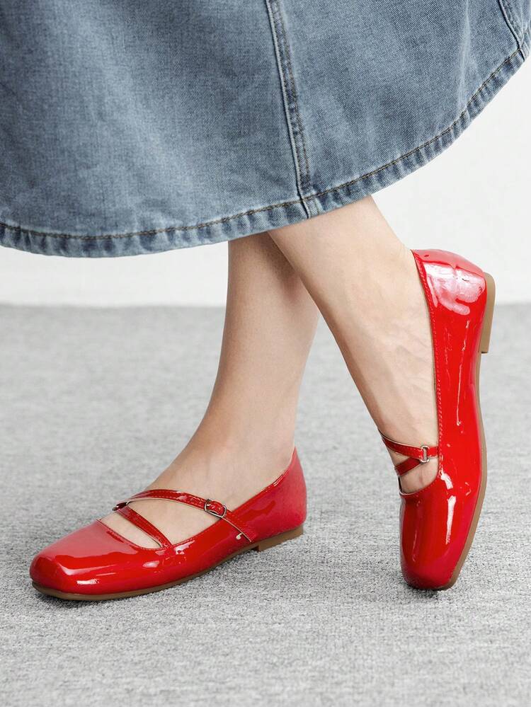 CUCCOO BIZCHIC Women's Square Toe Flat PU Leather Slip-On Casual Shoes, Comfortable For Daily, Party And Banquet Wear Spring Shoes