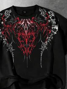 ROMWE MEN Goth 男士时尚骷髅印花短袖T恤，夏季 - 黑色 - 查看 4