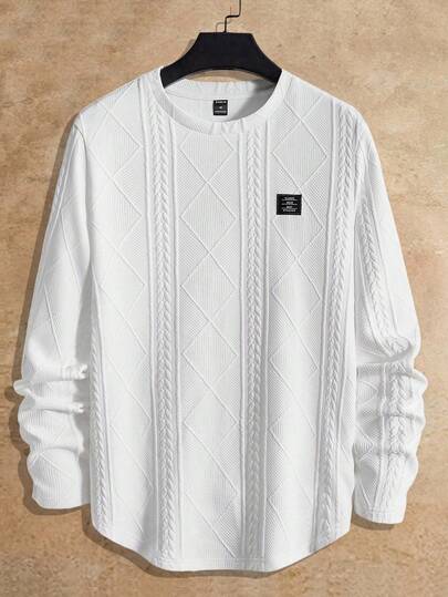 HIMLAND Camiseta de manga larga casual con cuello redondo y gráfico de letras para hombre