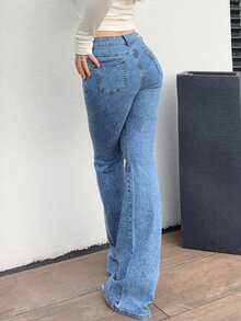 Jeta Ari 女式休闲水洗水钻喇叭牛仔裤 - 中等水洗藍 - 查看 2