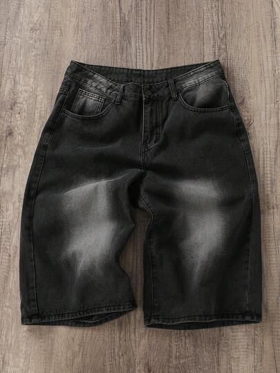 Manfinity Joysei Men's Casual Washed Wide Leg Denim Shorts Men S Wide Leg Jeans Men Baggy Jean Shorts