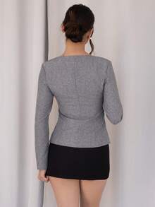 Andrea Bello Unique Neckline Design Single-Breasted Suit Jacket For Women In Autumn And Winter, Suitable For Commuting, Autumn, Casual Commuting Suit Jacket, Versatile Item, Gray Suit Jacket.,Fall - Grey - View 2