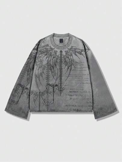 Goth T-shirt à manches longues de style punk de rue pour hommes, convient pour le printemps et l'automne