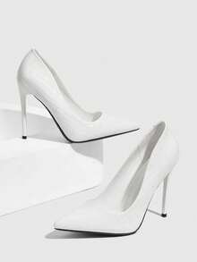 CUCCOO SZL Giày cao gót mũi nhọn cho nữ, màu nâu, giày thời trang cao gót cho ngày Valentine mùa xuân. - Mẫu đá 7639 trắng - Xem 2