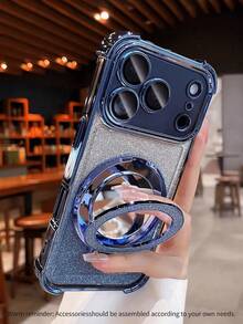 Luxury Plating Glitter Clear Mirror Bracket Phone Case Compatible With IPhone 17 Air 16 E 15 14 Plus 13 12 11 16 Pro Lens Protect Shockproof Cover - Blue - View 7