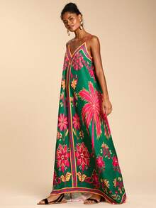 Travachic Women's Casual Green Floral Print Dress,Summer Boho Holiday Vacation Holiday Outfits,Mexican Style Elegant Beach Party Wedding Guest Birthday Dress - Multicolor - View 6
