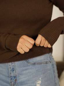 SAYEHFBABY Turtleneck Thermal Lined Fitted Base Layer Long Sleeve Sweater, Warm For Autumn/Winter Knit Pullover Fall Outfit - Brown - View 3