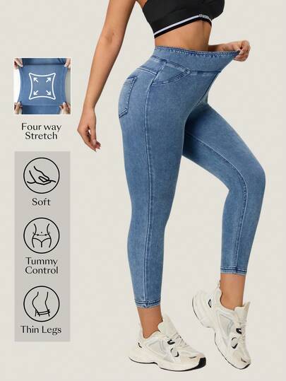 Flexra Blå casual slim fit stretchiga denimjeans för kvinnor