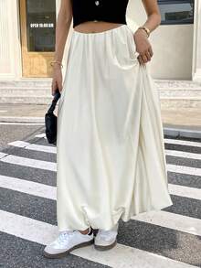 Serisse 女士纯色褶皱简约 A 字裙，休闲日常穿着