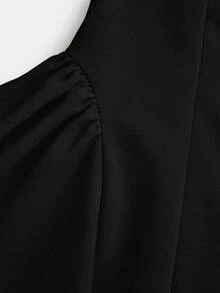 Firerie Kids Tween Girls Elegant & Cute Square Neck Black A-Line Patchwork Dress With Large Bow Back - Black - View 4