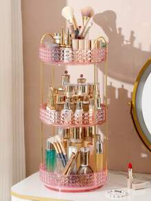 1 PC Large Capacity 360 Degree Rotating Adjustable DIY Plastic Simple Transparent Spinning Organizer Rack Bathroom Vanity Desktop Display Storage Shelf Multi-Scene Home Organization Countertop Decor - Multicolor - View 9