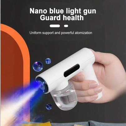 Teckwe Handheld USB Rechargeable Nano Atomization Blue Light Disinfection Gun Portable Lightweight One Button Operation Leak Proof Design Adjustable Spray Mode White Disinfection Machine For Home Office Car Travel Hotel Daily Sanitizing Holiday Cleaning Essential Multi Purpose Sterilization Tool