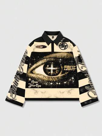 Street Life Men's Striped Polo Collar Long Sleeve T-Shirt, Casual Collared Tee