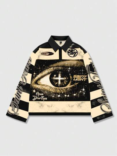 Street Life Camiseta de manga larga con cuello de polo a rayas para hombre, camiseta casual con cuello