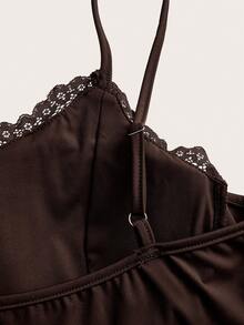 Áo camisole ren tương phản thanh lịch dành cho nữ cỡ lớn, phù hợp với dáng người đồng hồ cát và dáng người tròn trịa. - màu nâu - Xem 6