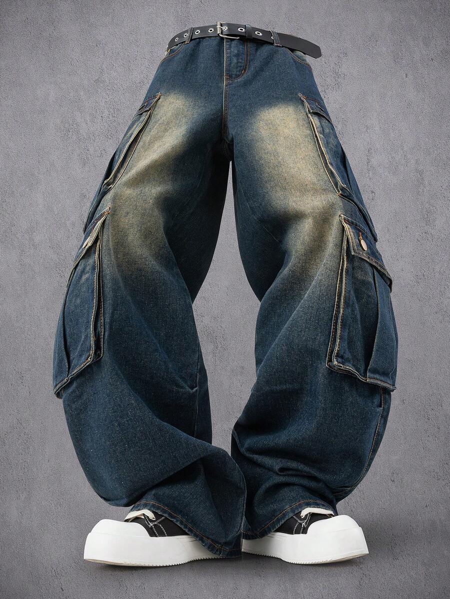Manfinity Denimwave Men's Niche Multi-Pocket Cargo Denim Jeans - Blue - View 1