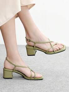 CUCCOO BIZCHIC Summer New French Square Toe Cross With Sleeve Toe Buckle Sandals Women's Thick Heel High Heel Open Toe Roman Shoes - Green - View 3