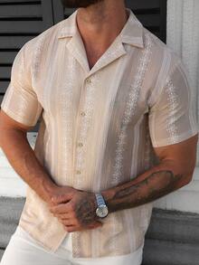 VENTUSAIL 男士舒适天丝印花翻领短袖衬衫，休闲百搭，适合度假、居家聚会、办公室派对等场合，可作为礼物或自用，经典畅销领衬衫 - 卡其色 - 查看 4